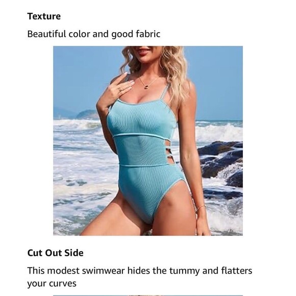 Hilinker Spaghetti Strap 1Piece Swimsuit NWT Tummy Control Bathing Suit Size M - Picture 11 of 12